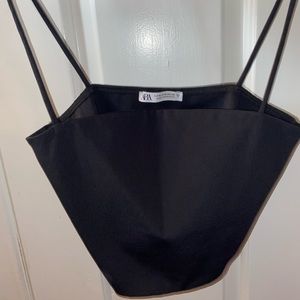 Black straight neck crop top